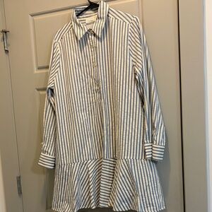 Striped Button-Down Shirtdress in Blue and White